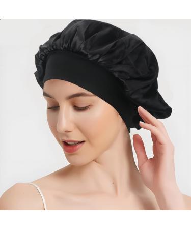 BisiVio 2 Pack Satin Sleeping Bonnet Silk Hair Curly Cap Set - Black & Purple | Adjustable Night Head Scarf for Men and Women - Buy Online on GoSupps.com
