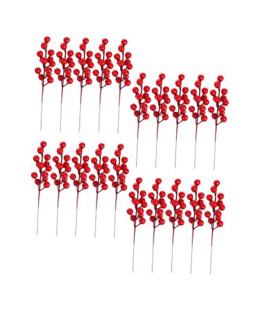 HOMSFOU 25 Pcs Artificial Berry Cuttings Christmas Holly Berry Red Berries Decoration Artificial Red Berry Stems Branches Christmas Berry Branches Red Cherry Foam Flower Arrangements Red 50X5.5CM