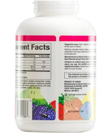 Natural Factors Vitamin C Chewable Wafers - 500 mg, 180 Mixed Fruit Flavor Chews - Buy Online on GoSupps.com