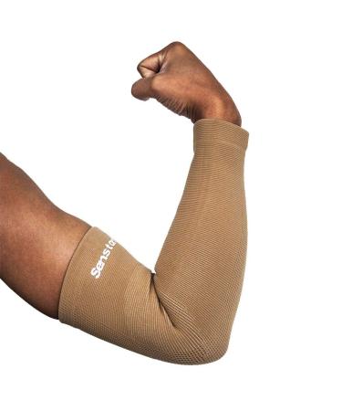 Senston Arm Support - Compression Arm Sleeve for Tendonitis and Arthritis - All Sports for Men/Women/Youth Compression Breathable Sweat Absorbent Beige L