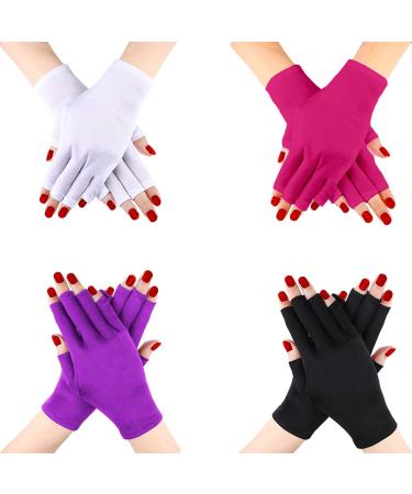 4 Pairs UV Glove for Nail Lamp  Manicures Anti Block UV Ray Fingerless Glove for Girl Women White Black Purple Pink