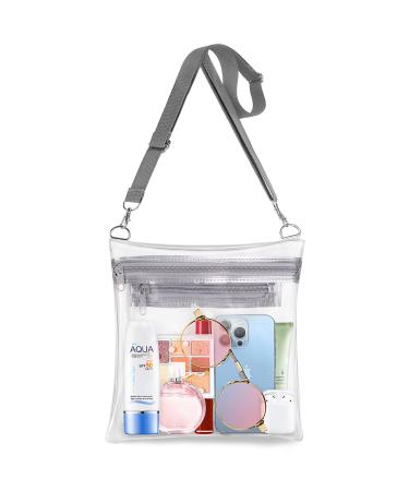 EASYFUN Clear Purse Bag Crossbody Bag with Front Pocket Stadium Approved Large for Adult Grey