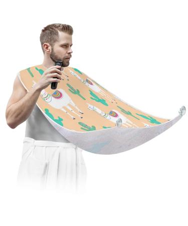 Alpaca Cactus Beard Bib Apron Beard Bib Hair Catcher for Men Shaving and Trimming Non-Stick Waterproof Beard Cape Grooming Cloth with 2 Suction Cups Gifts for Men