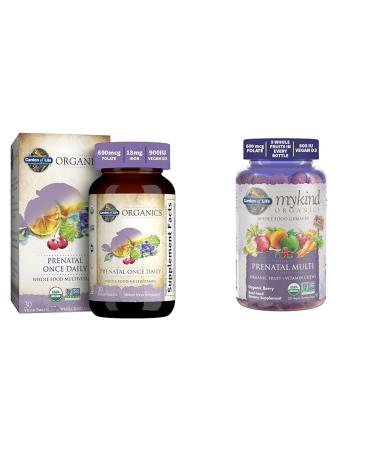 Garden of Life Organics Prenatal Vitamin & Gummies Bundle for Healthy Fetal Development Energy Support - 30 Day Supply
