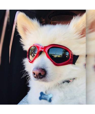 Petleso dog glasses Stylish pet sunglasses anti-fitting waterproof windproof eye protection anti-UV safety glasses for small/medium-sized dogs red