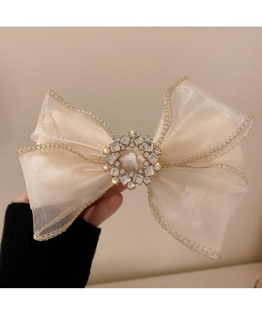 Jumwrit Large Rhinestone Bow Hair Clip - Off White Fashion Hair Accessory for Women and Girls - Buy Online on GoSupps.com