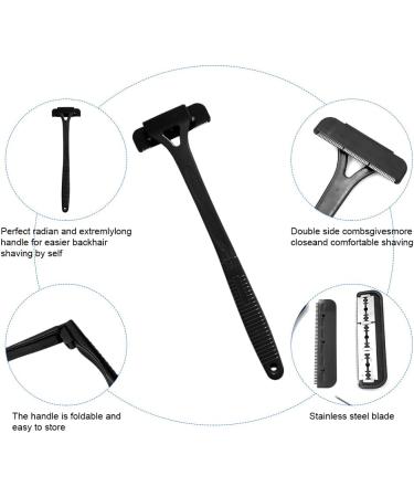 Zinueen Back Hair Remover - Foldable 45.5cm Razor Apparatus | Pain-Free DIY Shaving with 5 Double-Edged Refill Blades (Black) - Buy Online on GoSupps.com