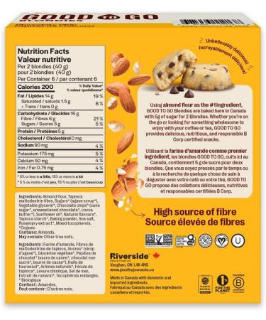 GOOD TO GO Chocolate Chip Blondies 6 Pouches High Fibre Almond Flour Non-GMO Snacks To Go - Buy Online on GoSupps.com