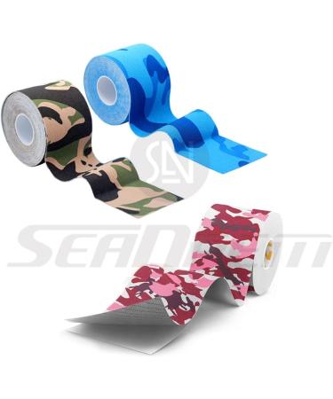 Kinesiology Tape - Pain Relief Adhesive - Best Therapeutic Muscle Support Aid - Sports Wrap - Water Resistant by seaNpem Camouflage Green + Blue + Pink QTY: 3 - Buy Online on GoSupps.com