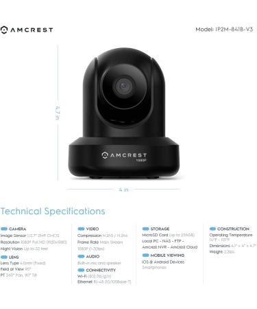 Amcrest ProHD 1080P WiFi Indoor Pan/Tilt Security Camera IP2M-841B (Black) - Buy Online on GoSupps.com