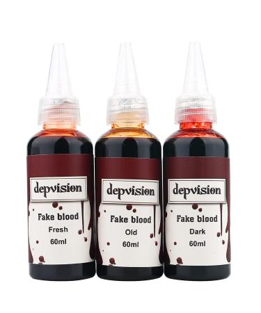 Depvision Fake Blood 2 OZ X 3 Colors Set Fresh Old Dark Wound For Special Effects Wound Waterproof Professional Makeup Artist Skin Illustrator  white fresh clear