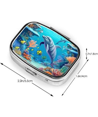 Seabed Coral Fish Dolphins Small Pill Case - 2 Compartment Travel Organizer | Cute Pill Box for Purse & Gifts - Buy Online on GoSupps.com