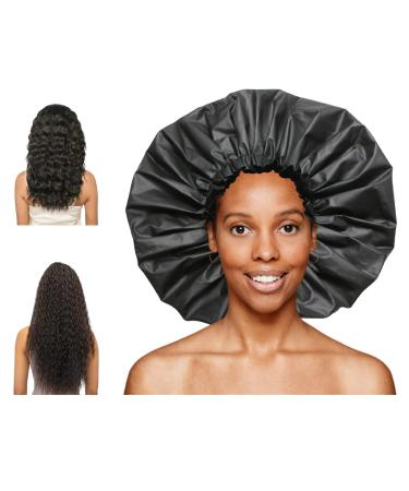 TRENDYSUPPLY Extra Large Shower Cap  Jumbo Adjustable & Reusable Shower Cap for Dreadlocks  Waterproof Bath Cap for Women  Girls  Braids  Long Hair(Black)