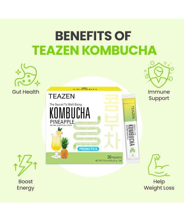 TEAZEN Lemon Flavor 30 Stick Pack Kombucha Powder Drink Mix (Lemon 30 Sticks x 1.76oz) - Buy Online on GoSupps.com