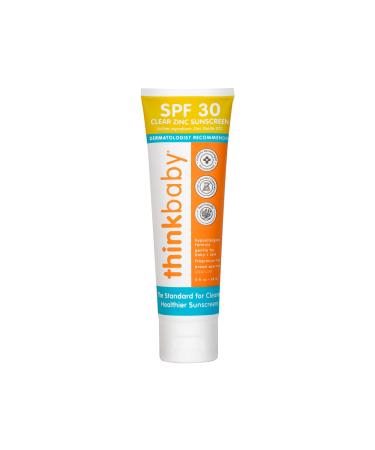 Thinkbaby SPF 30 Clear Zinc Sunscreen – Hypoallergenic Baby Mineral Sunscreen Lotion – Safe, Natural, Waterproof Zinc Oxide UVA/UVB Sun Protection for Kids, Travel Size, 3 Fl oz