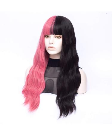 Morticia Long Wavy Wig - Half Pink & Half Black Full Bangs | Melanie Martinez Inspired - International Shipping - Buy Online on GoSupps.com