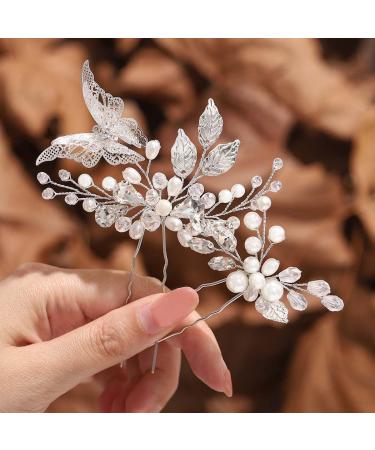 Unicra Bridal Hair Needles & Butterfly Clips - Elegant Silver Hair Accessories for Brides & Women (2 Pieces) - Buy Online on GoSupps.com