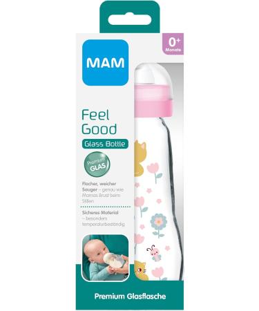 MAM Feel Good Glass Bottle 260ml - Girl Pink | Eco-Friendly Baby Bottle - Buy Online on GoSupps.com