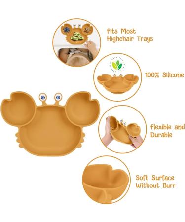 Vicloon Baby Suction Plate Baby Plate Silicone Suction Toddler Plates Self Feeding Training Divided Plate Non Slip Silicone Baby Weaning Plate for Most Highchairs Trays (Brown-Yellow) - Buy Online on GoSupps.com