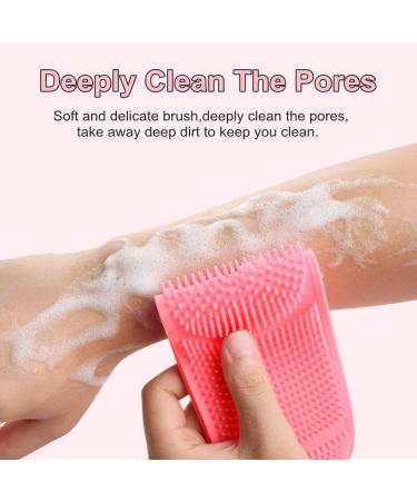 Silicone Back Scrubber for Shower and Bath - Exfoliating Skin Body Scrubber with Soft Brush Bristles and Massage Dots - Pink - Buy Online on GoSupps.com