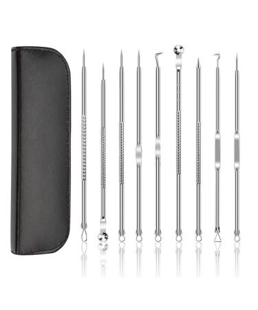 9 in 1 Pimple Popper Tool Kit- Blackhead Extractor Tool- Comedone Blackhead Remover Tool kit for Nose Face Skin with PU Bag
