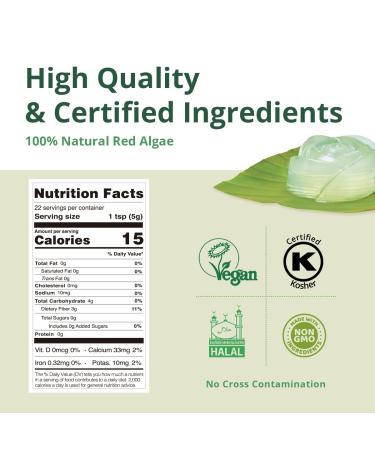 Agar Agar Powder (4oz) - Vegan Gelatin Substitute | 100% Natural Red Algae - Gluten-Free, Non-GMO, Sugar-Free, Halal | Desserts Thickener - 4 Ounce (Pack of 1) - Buy Online on GoSupps.com