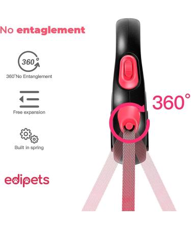 Edipets Extendable Dog Leash - 5m Flexible Retractable Leash for Dogs up to 20kg - Pink Rolinee Flexileine for Comfortable Walks - Buy Online on GoSupps.com