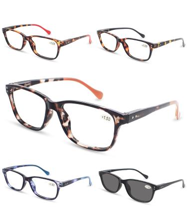 Reading Glasses for Women Men 2.0 Stylish Mens Readers 5 Pack Include Sunglasses Reader with Spring Hinge in Assorted Colors 5 Pcs Mix Color 2.0 x