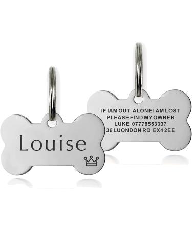 ID Tag Small Large Personalised ID Tag for Pet Dog Doggy Cat Kitten Kitty Puppy Engraved Dog ID Tag (Silver Bone) - Buy Online on GoSupps.com