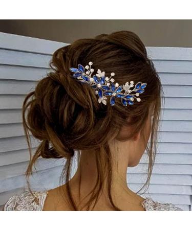 Crystal Bride Wedding Hair Comb - Silver Leaf Bridal Hair Accessories for Women - Rhinestone Party Prom Hair Piece (B Blue) - Buy Online on GoSupps.com