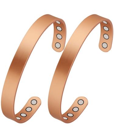 Feraco Lymph Detox Magnetic Copper Bracelet for Women Men Arthritis Carpal Tunnel Pain Relief Lymphatic Drainage Therapeutic Sleek 99.9% Solid Copper Magnet Bracelets 2 PCS Cuff Bangle