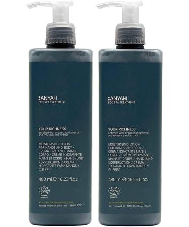 Anyah - Hand lotion & body lotion - 2x480ml - refillable - moisture cream - dermatologically tested - with organic seed oil & rosemary extract - made in Italy