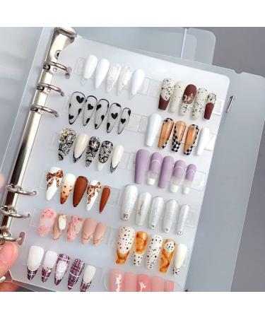 CATEAR Press On Nail Organizer display Removable Loose-Leaf Storage Book with Double Side Adhesive Nail Tape press on Nail case(Not Included Press On Nail)