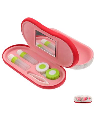 Healvian 1 set double-layer glasses case contact case kit Double glasses case hard shell 2-in-1 glasses case double glasses holder child organizer Flocked cloth girl red 16.5x7x5.5cm