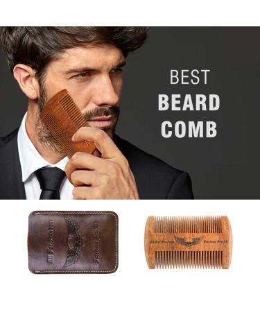 Beard Comb Kit with Leather Case | Handmade Wooden Gifts for Men | Mustache & Beard Care (Skull Wings Design) - Buy Online on GoSupps.com