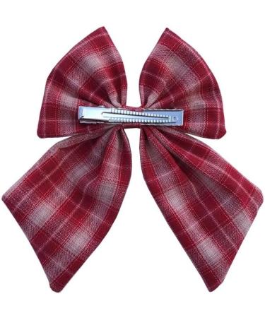 YUPs Tartan Bow Knot Hair Clips - Handmade Plaid Fashion Accessory for Festive Hair Styling in Wine - Ideal for Girls and Women - Buy Online on GoSupps.com