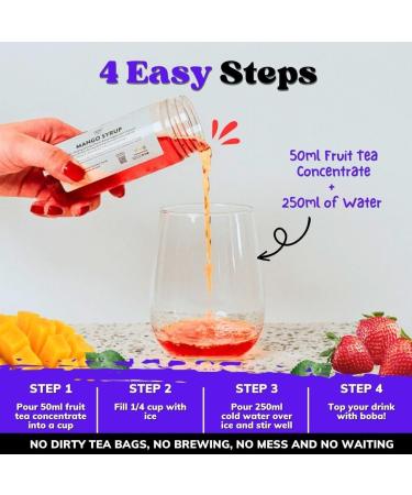 Bubble Tea Kit - Mango & Strawberry with Apple & Strawberry Popping Boba | Serves 6 | Low Calorie & Low Sugar Fruit Tea Concentrate - Buy Online on GoSupps.com