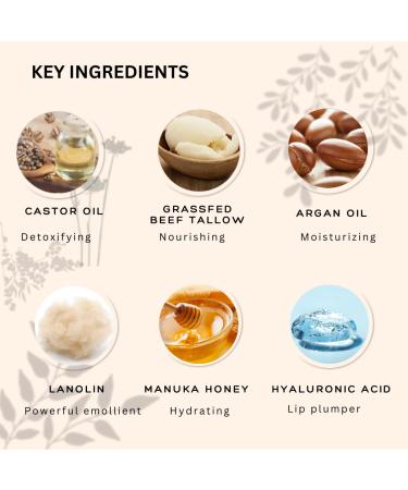 All natural lip balm - for dry, chapped, sensitive lips | with grassfed tallow, Castor oil, CoQ10, Hyaluronic Acid and Silk - Ultra Moisturizing, Conditioning, Organic (0.4 fl oz/12 mL) (Untinted) - Buy Online on GoSupps.com