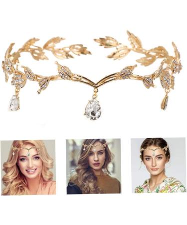 Hand-Woven Veil Accessories Headband Rhinestone Leaf Headband Golden Wedding Head Chain With Teardrop Crystal Leaf Hair Vine - Buy Online on GoSupps.com