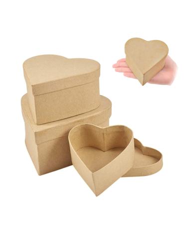 WANDIC Mini Paper Mache Boxes  3Pcs Small  Palm-Sized Heart-Shaped Kraft Paper Mache Box Heart Boxes for Saving Accessories Cosmetics Jewelry Gifts Home Heart 3 pcs