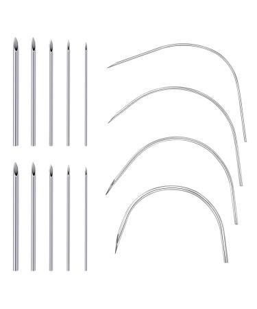 JIESIBAO 14PCS Mixed Body Piercing Needles,Stainless Steel 12G 14G 16G 18G 20G Disposable Piercing Needles for Ear Nose Belly Nipple Lip Tongue Cheek Piercing(Curved, Straight) Mixed-curved(each 1pc)+straight(each 2pcs)