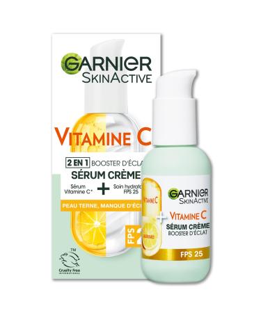 GARNIER Skin Active - 2-in-1 Radiance Booster Cream Serum - 72h Hydration & Radiance - SPF 25 - Vitamin C & Citrus - Vegan & Cruelty Free - Dull Skin Lacking Radiance - 50 ml