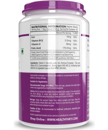 Sheltr Iron Supplement for Men -100% Chelated - with Vitamin B12 Folic Acid & Vitamin C for High Absorption (60 Veg Capsules) - Buy Online on GoSupps.com