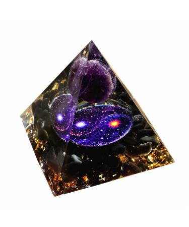 Handmade Orgone Pyramid Kit for Positive Energy Amethyst Crystal Sphere with Obsidian Reiki Charged Energy Pyramid Generator for Protection Meditation Orgonite Pyramids Purple-black-2