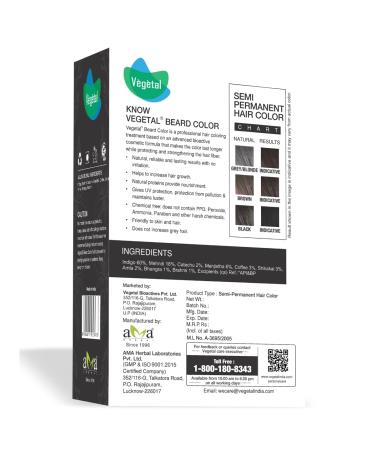 Vegetal Safe Color - Soft Black 25g | Certified Organic Chemical-Free Allergy-Free Beard Hair Color for Men - No Ammonia Formula - Buy Online on GoSupps.com