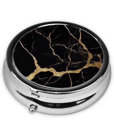 Black Gold Marble Mini Round Pill Box - 3 Compartment Travel Organizer for Medicine | Portable Pill Case for Home & Office - Buy Online on GoSupps.com