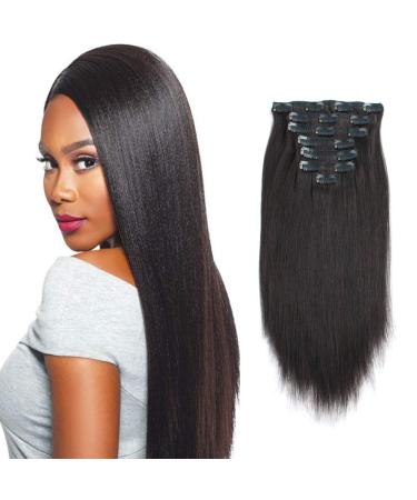 Sassina 10A Real Remy Thick Yaki Straight Clip in Virgin Human Hair Extension Natural Black Double Wefts for African American Black Women 7 Pieces 120g with 17 Clips  YS 18 Inch 18 Inch Natural Color (Yaki Straight)