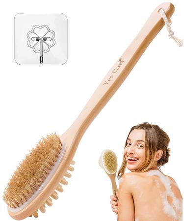 Yes Cart Back Scrubber for Shower - Soft 2 in 1 Shower Brush with Long Handle | Natural Bristles Bath Brush | 40cm Back Brush Long Handle for Shower l Back Scrubbers for Use in Shower 1 Count (Pack of 1)