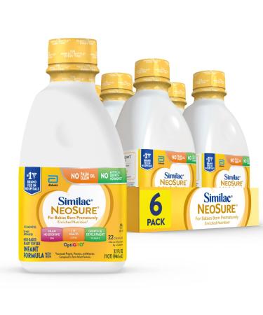 Similac NeoSure Premature Post-Discharge Infant Formula, Ready-to-Feed Baby Formula, 32-fl-oz Bottle, Pack of 6