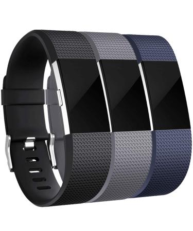 Maledan Bands Replacement Compatible with Fitbit Charge 2, 3-Pack, Large Gray/Blue/Black Black/Blue/Gray Large